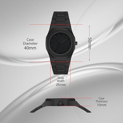 ساعة رجالية سوداء بسيطة – مينا بالأرقام العربية – سوار معدني – إصدار أسود مطفي 40 مم