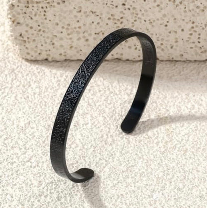 (50 for a piece)6 black Ayatul Kursi Engraved Cuff Bracelet — Gunmetal Stainless Steel