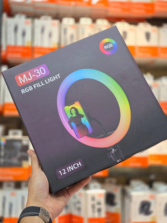 (160 جنيه مصري للقطعة) 5 إضاءة حلقية MJ-30 RGB مقاس 12 بوصة مع حامل هاتف وحامل ثلاثي القوائم